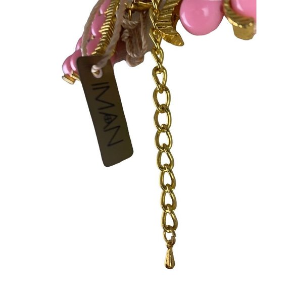 Iman Necklace Statement New Pink Green Adjustable 18"-21" - Picture 6 of 7